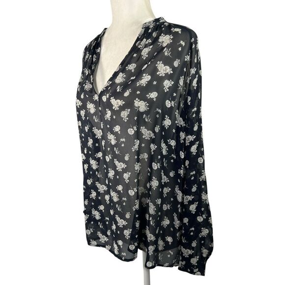 Vince Silk Blouse Size XSmall Semi-Sheer Floral Print - Picture 4 of 12